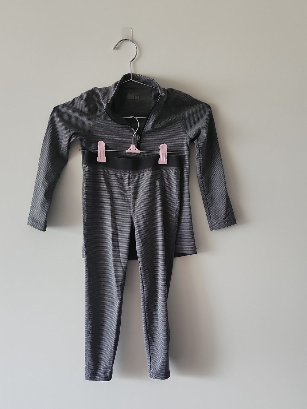 REI Co-op Kids Ray Base Layer Set | Size XXS 4-5 | Dark Grey Pinstripe Thermal